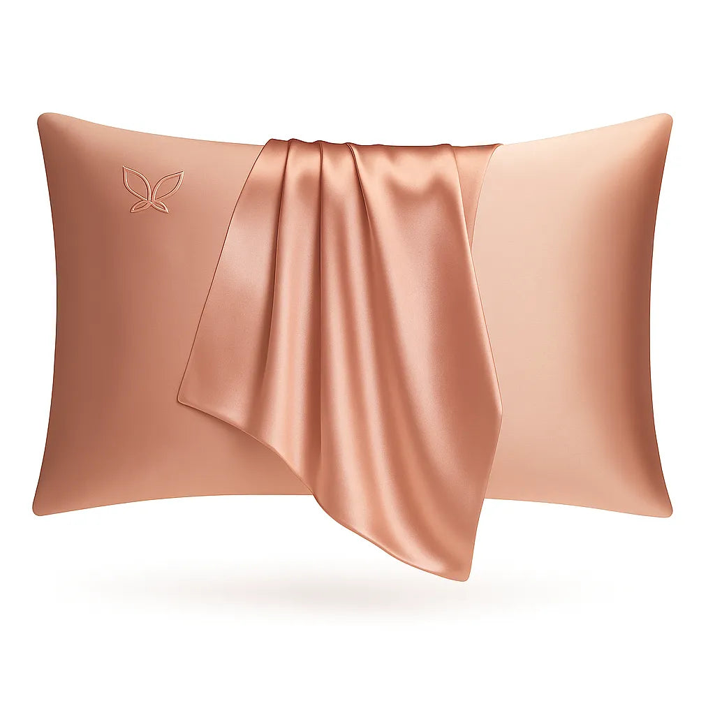 Silk pillowcase with a brand logo on a white background
champagne rose