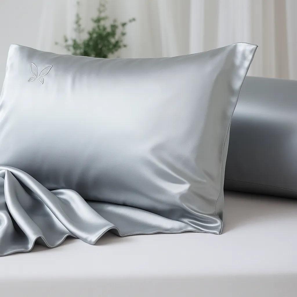 Silky silver pillowcase on a light surface with a blurred background
moonlight