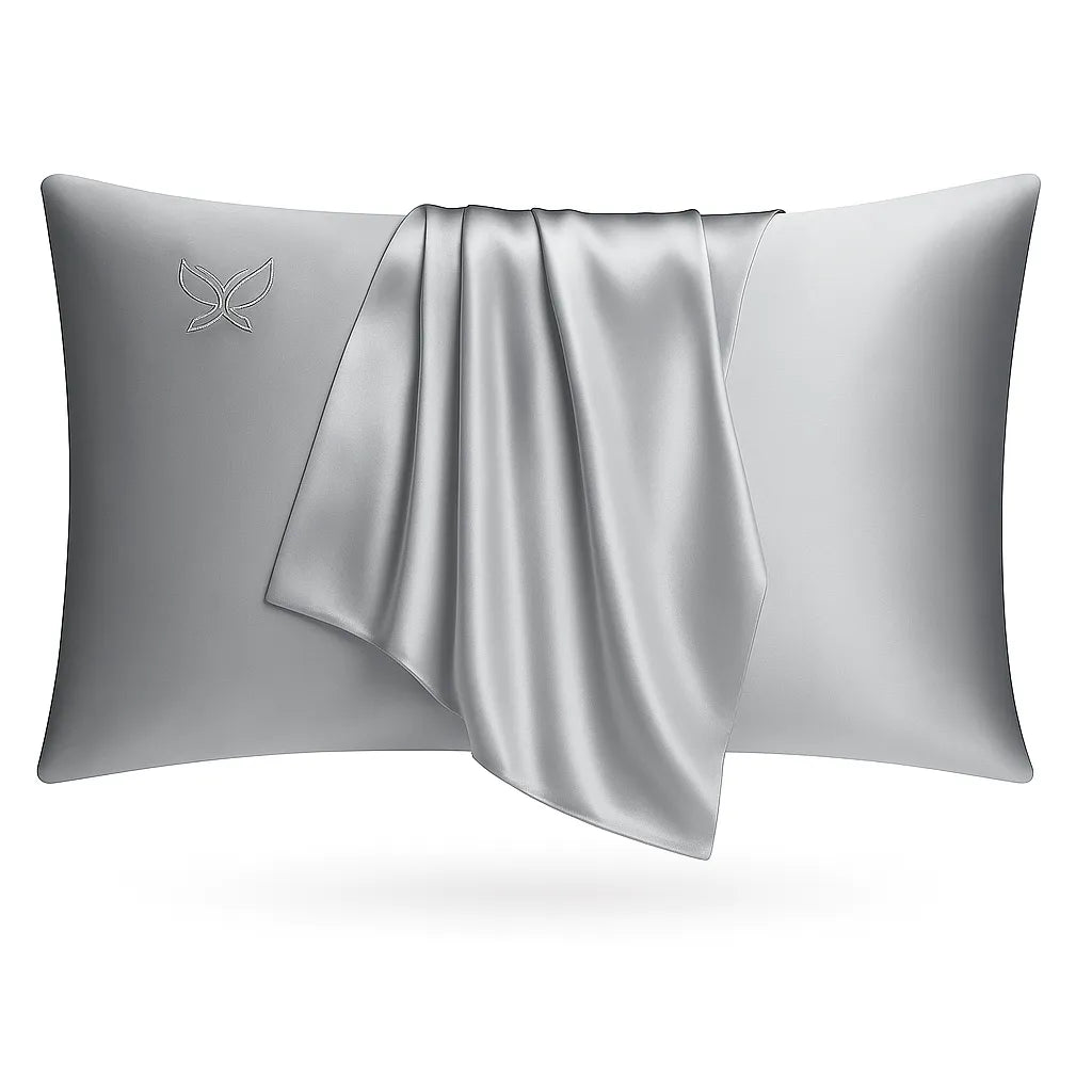 Silk pillowcase with a butterfly logo on a white background
moonlight